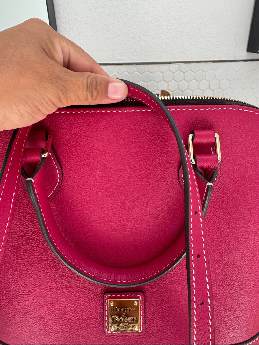 Dooney & Bourke Fuchsia Dome Satchel with Gold Plaque Lmted Edition Certificate - Picture 10 of 13